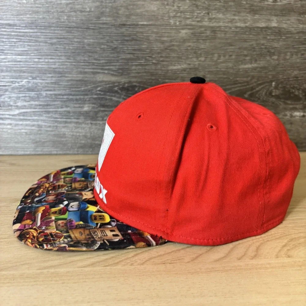 Roblox Snapback Hat Youth Red Graphic Brim Adjustable Cap Light Wear Gamer Kids